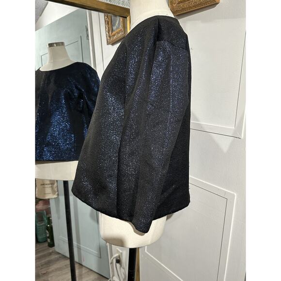 LAFAYETTE 148 NEW YORK Blue Shimmer 3/4 Sleeve Blouse Top - Picture 5 of 7